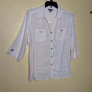 JM Collection white linen blouse